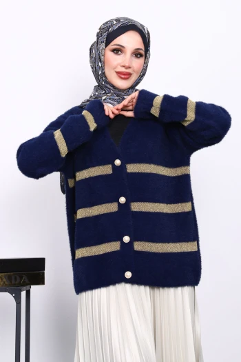 Lacivert V Yaka Angora Yumoş Hırka