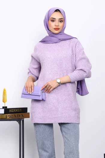 Lila Bisiklet Yaka Triko Kazak