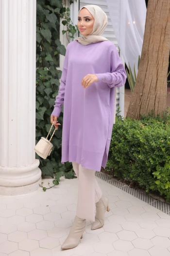 Lila Soğuk İplik Merserize Triko Kazak