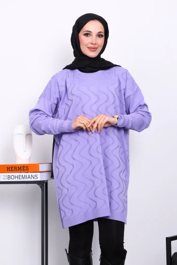 Lila Soğuk İplik Merserize Triko Tunik