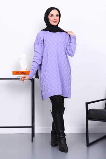 Lila Soğuk İplik Merserize Triko Tunik
