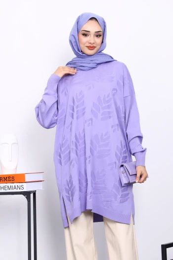 Lila Soğuk İplik Merserize Triko Tunik