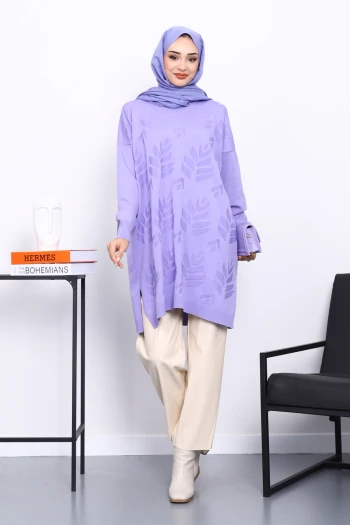 Lila Soğuk İplik Merserize Triko Tunik