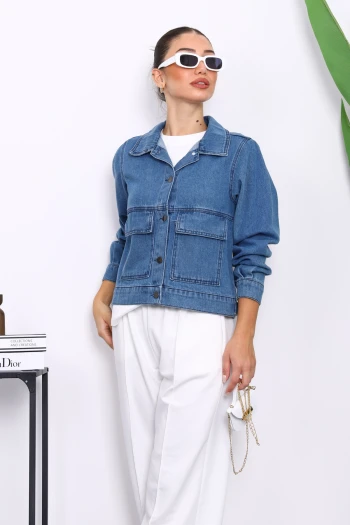 Mavi Cepli Kot Ceket