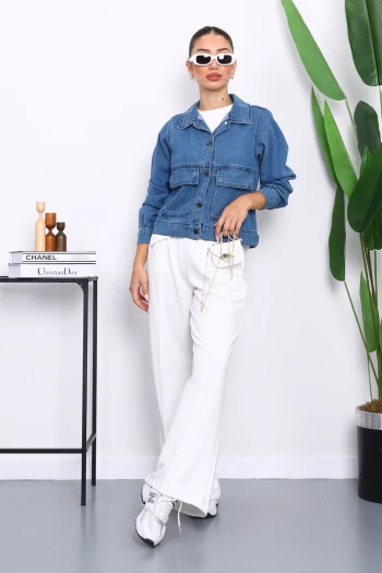 Mavi Cepli Kot Ceket