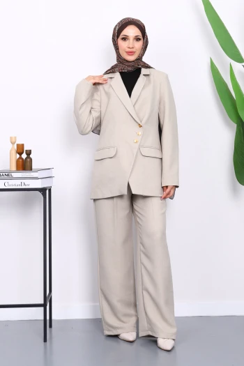 Mint Yeşili Düğmeli Ceket Pantolonlu Takım