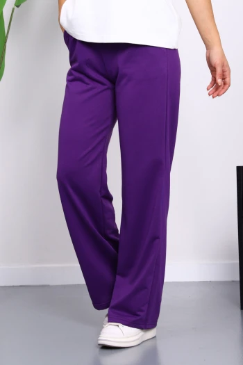 Mor Bel Lastikli İki İplik Palazzo Eşofman Alt