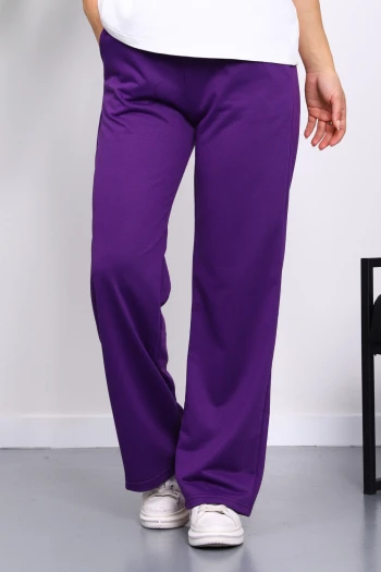 Mor Bel Lastikli İki İplik Palazzo Eşofman Alt