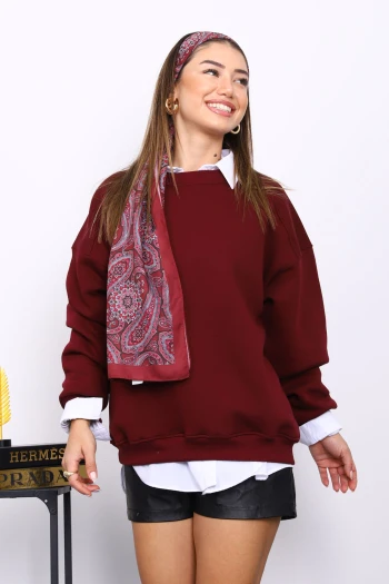 Mürdüm Bisiklert Yaka Üç İplik Sweat