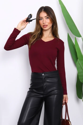 Mürdüm Bisiklet Yaka Modal Crop Bluz