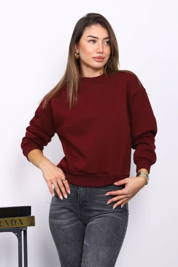 Mürdüm Bisiklet Yaka Üç İplik Sweat