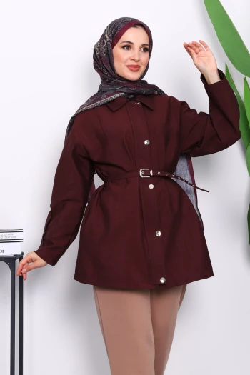 Mürdüm Çıtçıt Düğmeli Fermuarlu Tunik Gömlek