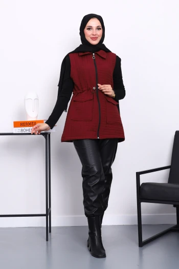 Mürdüm Fermuarlı Kapitone Yelek