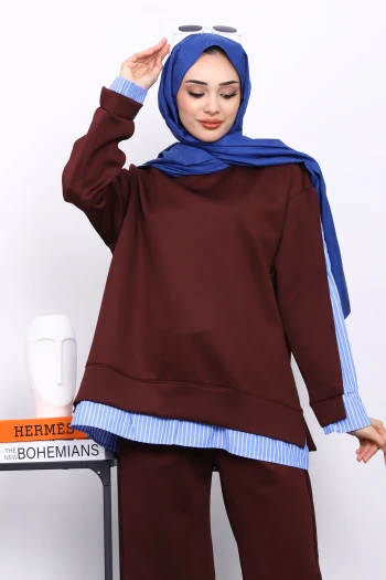 Mürdüm Gömlek Garnili Scuba Sweat Pantolonlu