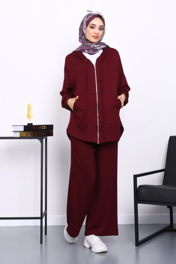 Mürdüm Önü Kısa Arkası Uzun Tunik Pantolonlu Takım