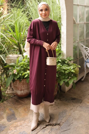 Mürdüm Soğuk İplik Triko Hırka