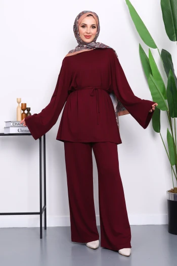 Mürdüm Tunik Pantolonlu Modal Takım