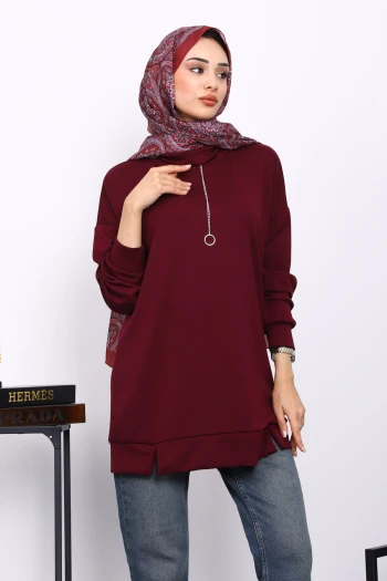 Mürdüm Yaka Detaylı Modal Tunik