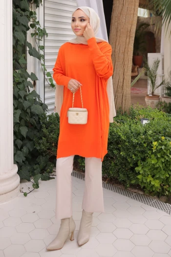 Orange Soğuk İplik Merserize Triko Kazak