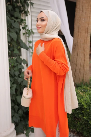 Orange Soğuk İplik Merserize Triko Kazak