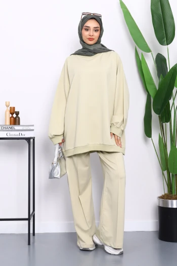 Pastel Yeşili İki İplik Oversize Pantolonlu Takım