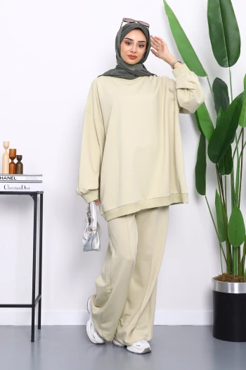 Pastel Yeşili İki İplik Oversize Pantolonlu Takım