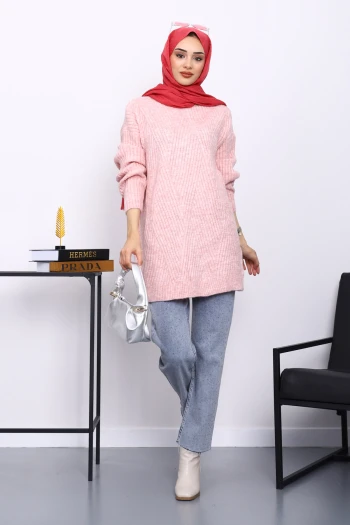 Pudra Bisiklet Yaka Triko Kazak