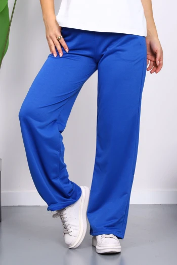 Saks Mavi Bel Lastikli İki İplik Palazzo Eşofman Alt