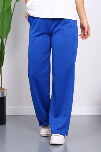 Saks Mavi Bel Lastikli İki İplik Palazzo Eşofman Alt