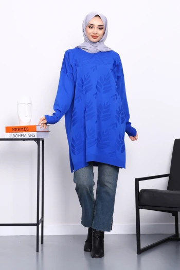 Saks Mavi Soğuk İplik Merserize Triko Tunik