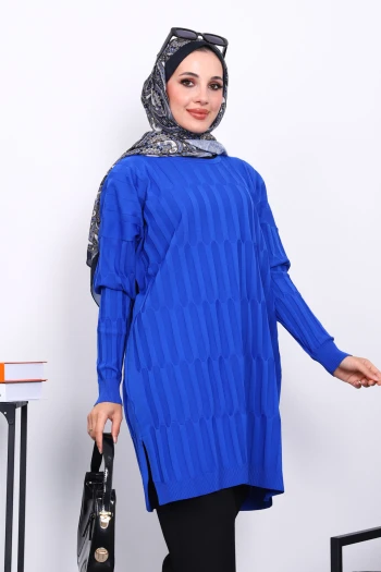 Saks Mavi Soğuk İplik Merserize Triko Tunik