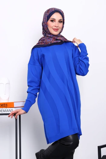 Saks Mavi Soğuk İplik Merserize Triko Tunik