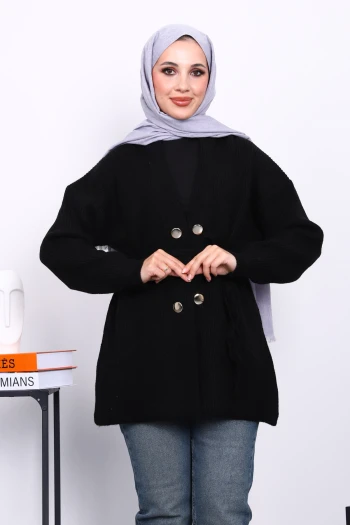 Siyah Cep Detaylı Yumoş Triko Hırka