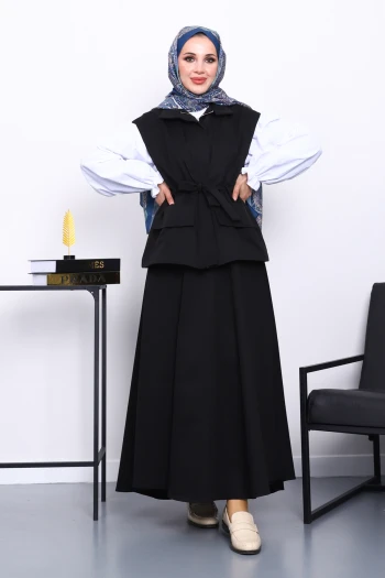 Siyah Cepli Yelek Etekli Bondit Takım