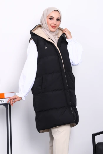 Siyah Çift Taraflı Kapşonlu Şişme Yelek