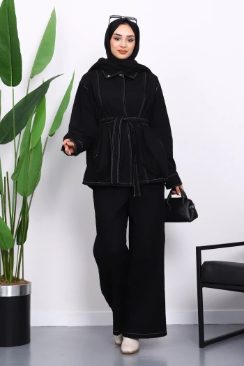 Siyah Çıtçıtlı Ceket Pantolonlu Gabardin Takım