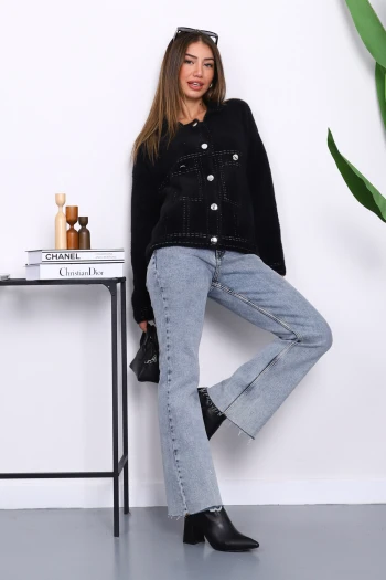 Siyah Angora Yumoş Triko Hırka