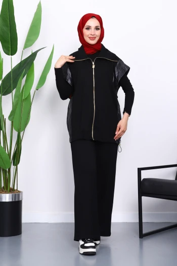 Siyah Fermuarlı Tunik Pantolonlu Takım
