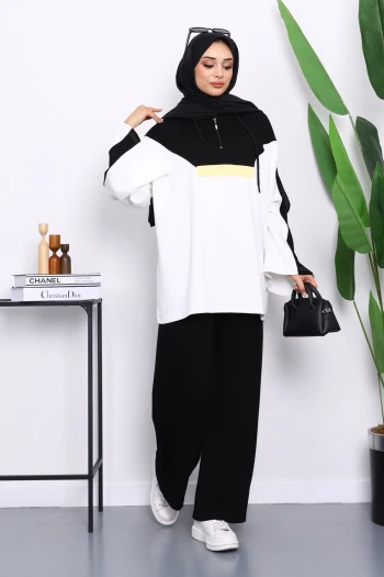 Siyah Kapüşonlu Tunik Pantolonlu Modal Takım