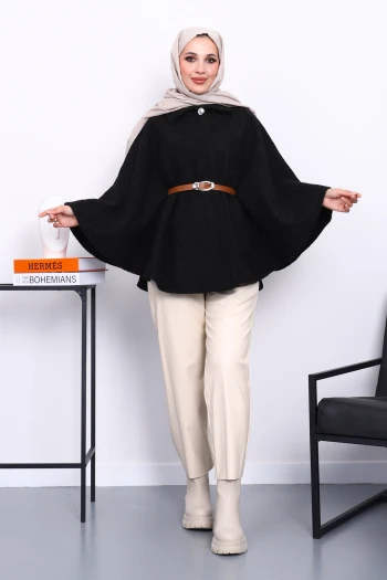 Siyah Kemerli Kaşe Panço
