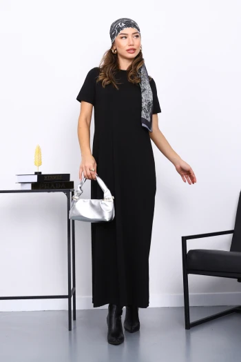 Siyah Kısa Kol Tesettür İçlik Elbise