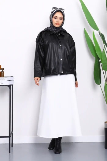 Siyah Omuz Apoletli Deri Ceket