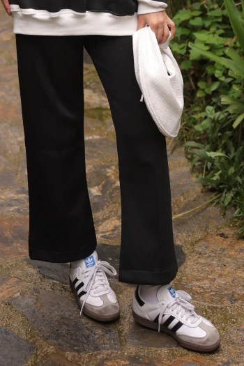 Siyah Önden Dikişli Scuba Pantolon