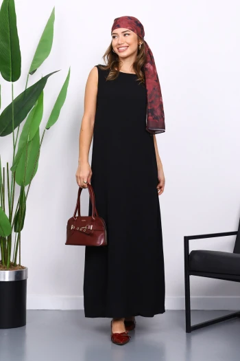 Siyah Sıfır Kol Ayrobin Tesettür İçlik Elbise