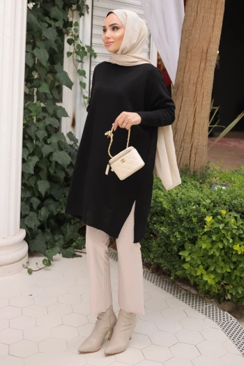 Siyah Soğuk İplik Merserize Triko Kazak