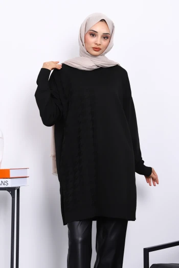 Siyah Soğuk İplik Merserize Triko Tunik