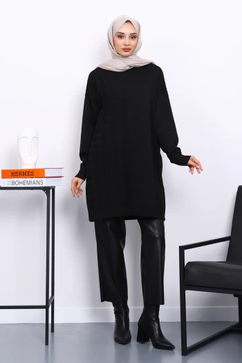 Siyah Soğuk İplik Merserize Triko Tunik
