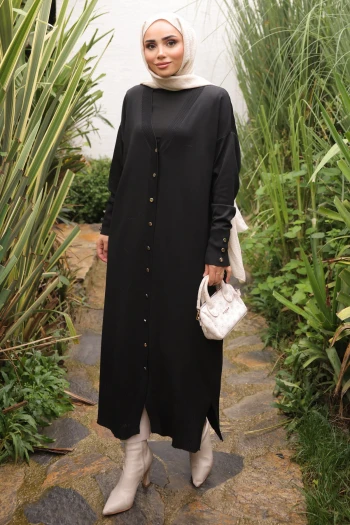 Siyah Soğuk İplik Triko Hırka