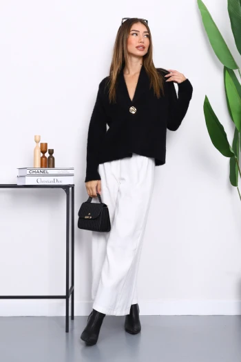 Siyah Tek Düğmeli  Angora Yumoş Hırka