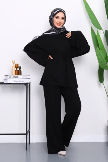 Siyah Tunik Pantolonlu Modal Takım